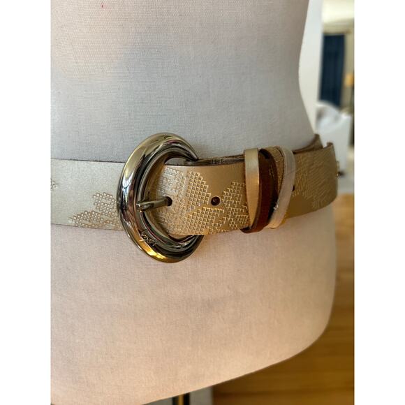 Velez Chunky Gold Leather Cross Stitch Floral Silver Buckle Western Belt S/34 main image 8